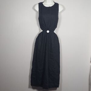 Black Sleeveless Sheath Midi Dress with Cut-Outs